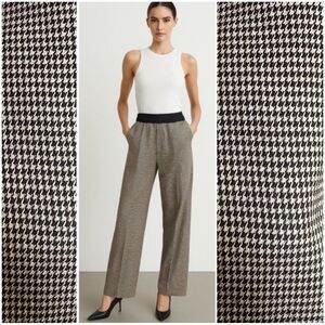 THAKOON Women’s Size 4 Brown Houndstooth Print Smocked Waist Wide Leg Trouser